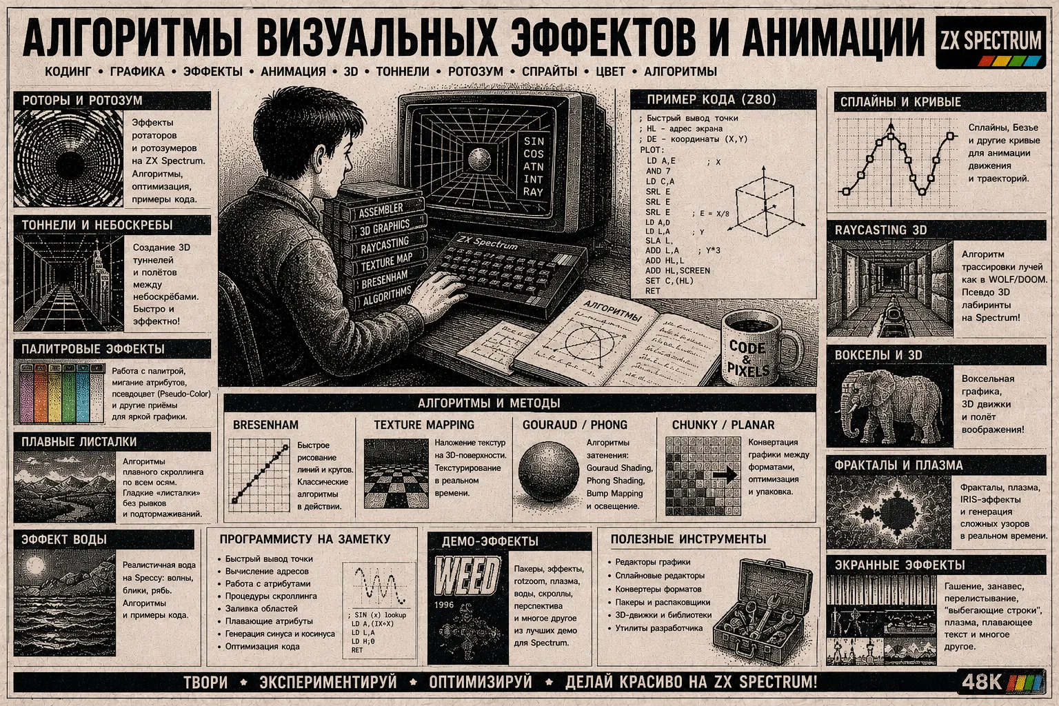 Algorithms for visual effects and animation on the ZX Spectrum
